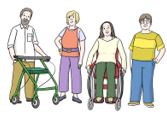 Vier Menschen mit Behinderungen.